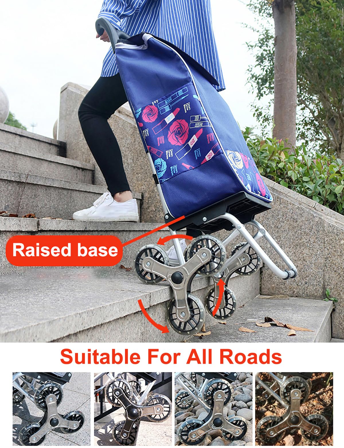 Einkaufstrolley Stabiler 2 in 1 Klappbar Einkaufswagen Multifunktional Treppensteigwagen mit 3 Geräuschlos Räder (D)