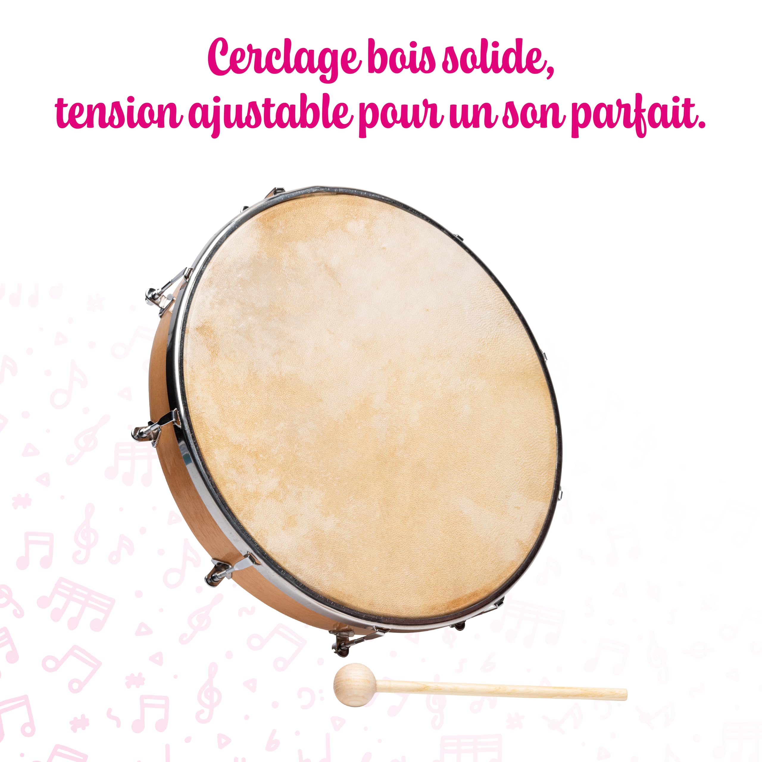 Fuzeau – Tambourin Peau Naturelle Ø30 Cm – Léger, Solide Et Facile À Jouer – Cerclage Bois – Instrument Musique Percussion Rythmique Authentique – Enfant Dès 7 Ans – Réf. 578