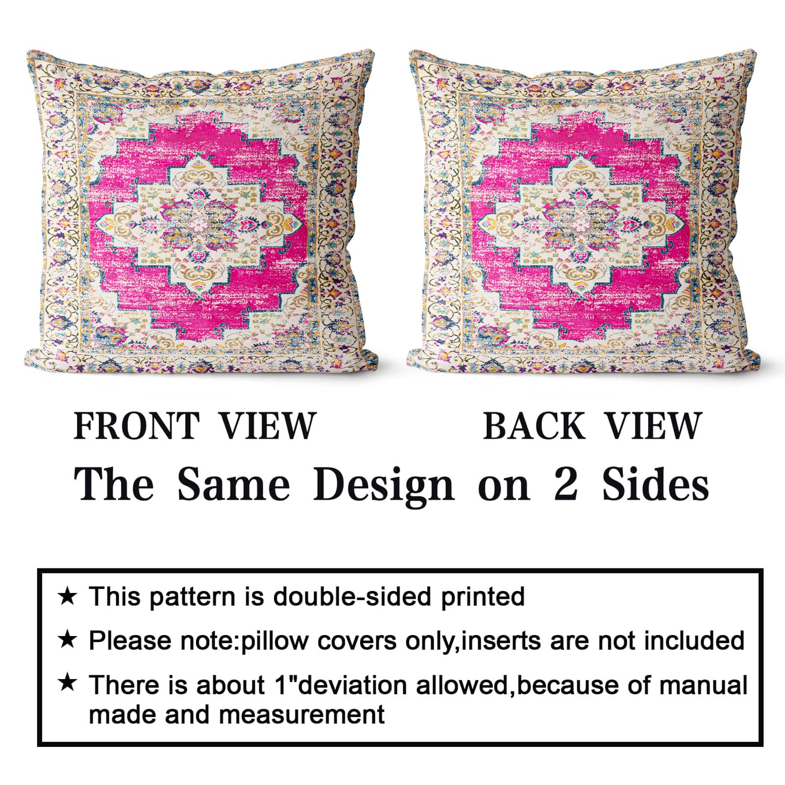 Snylcce Boho Throw Pillow Covers Set of 2 -Magenta Antique & Vintage Design - Image 2