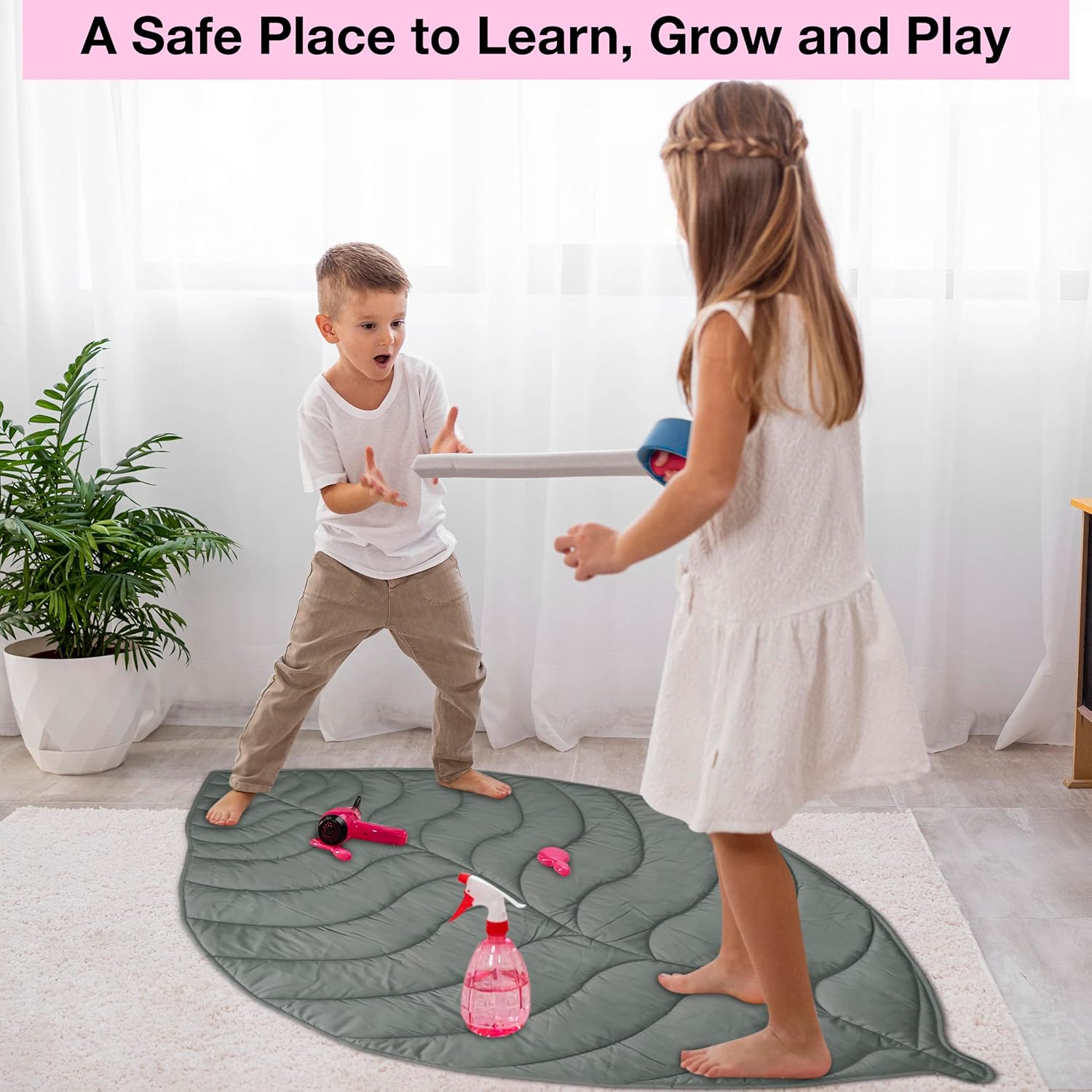 Baby Mat For Floor, Baby Play Mats For Floor, Tummy Time Mat, 100% Cotton Premium Leaf Mat, Baby Floor Mats For Crawling, Play Mat for Baby, Tummy Time Pillow, Machine Washable, Portable, and Compact