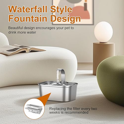 Miniatura 7 de Bobo&Dragon Fuente de agua automática para gatos de acero inoxidable para interiores con bomba silenciosa y filtro integrado, dispensador de agua