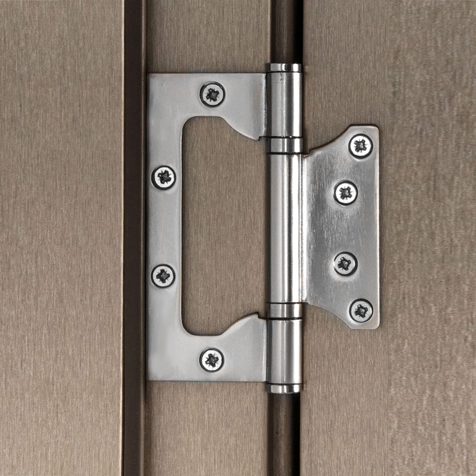 ZOENHOU 16 Stück 10,2 x 7,6 cm Türscharniere ohne Einstecken, strapazierfähig, gebürstetes Nickel, bündige Türscharniere, Edelstahl-Türscharniere Beschläge mit Schrauben, Silber