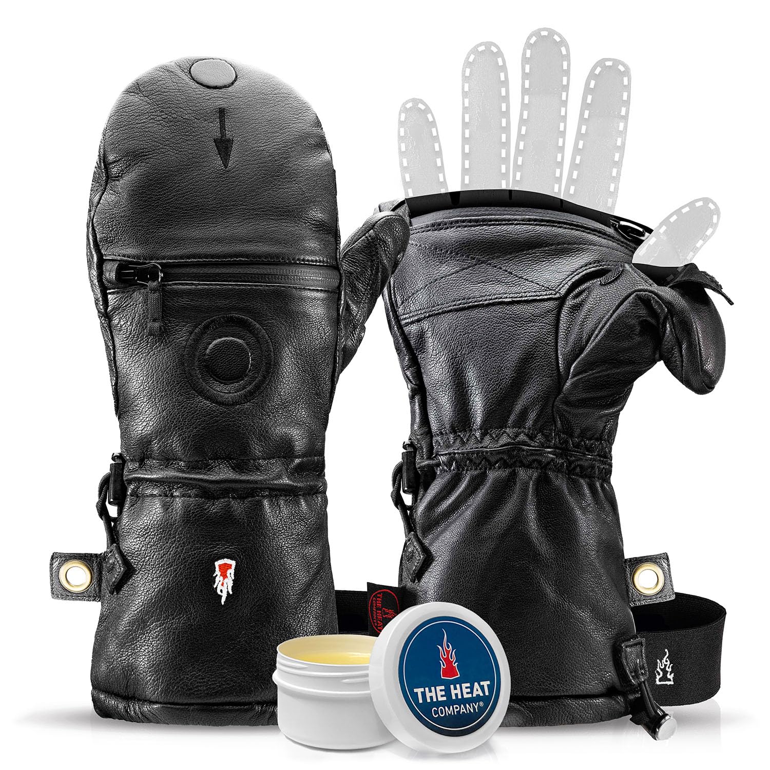 THE HEAT COMPANY Shell Full Leather muffole - L'innovazione dei guanti - Guanti pelle da ripiegare - Guanti invernali extra caldi - Guanti termici sci: uomo & donna - senza guanto interno