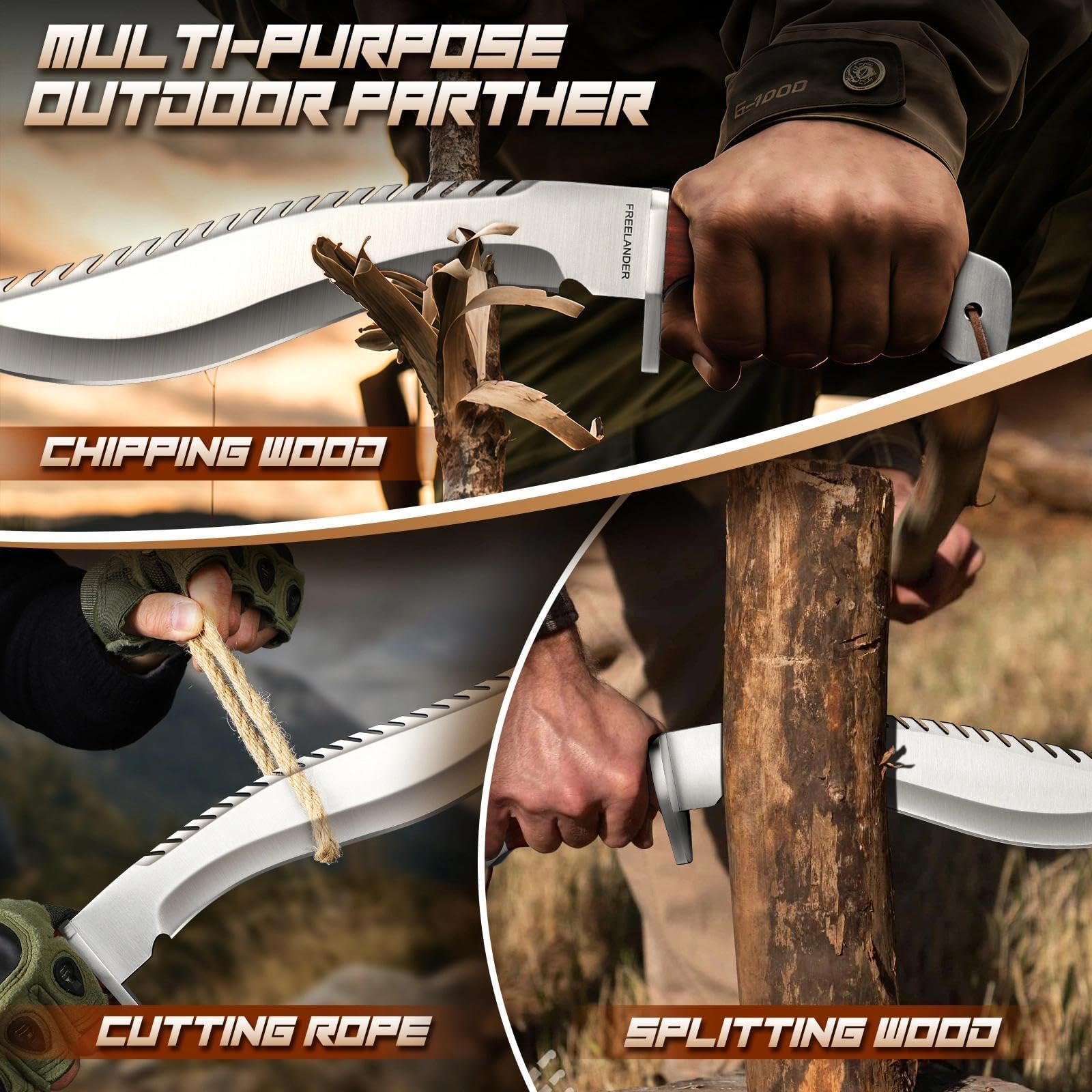 Freelander Survival Machete Scharf Echt und Beil Axt Set 3-teilig, 20CM Camping Beil Kleine Leichte
