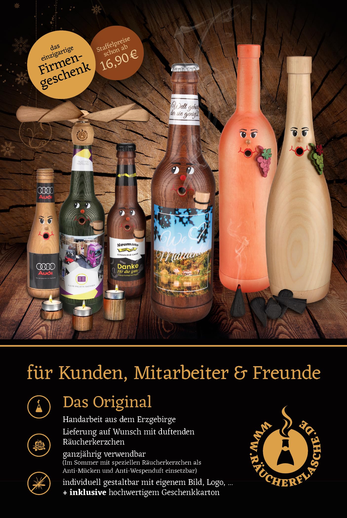 Statuetta di incenso con motivo urbano (Longneck 0,5 l naturale, resina municipio Wernigerode)