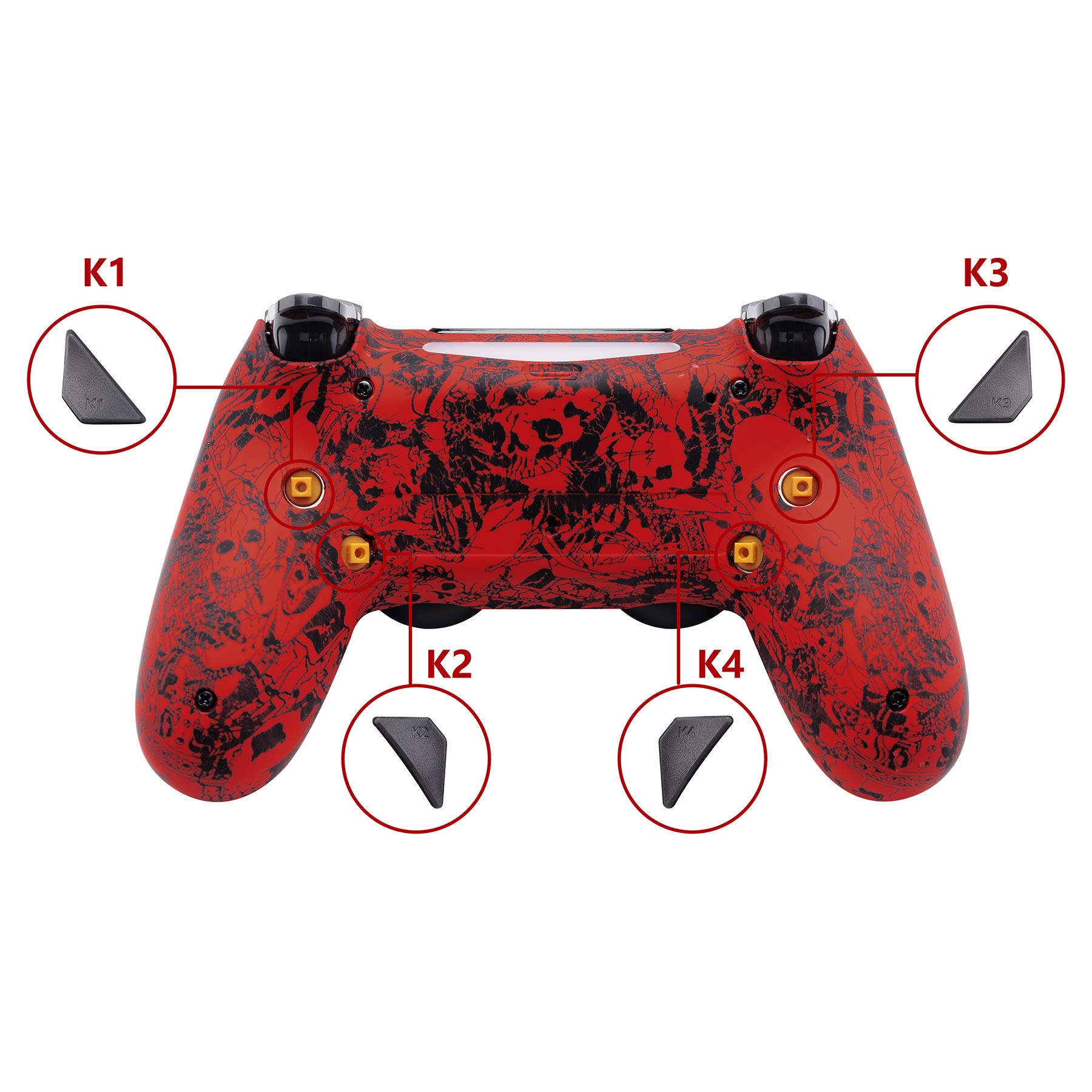 eXtremeRate Programmierbar Dawn Remap Kit für ps4 Controller JDM-040/050/055, Upgrade Rücken Gehäuse Case & Remapper Board & 4 Back Paddles/Tasten Set für ps4 Controller-Dämonen Monster