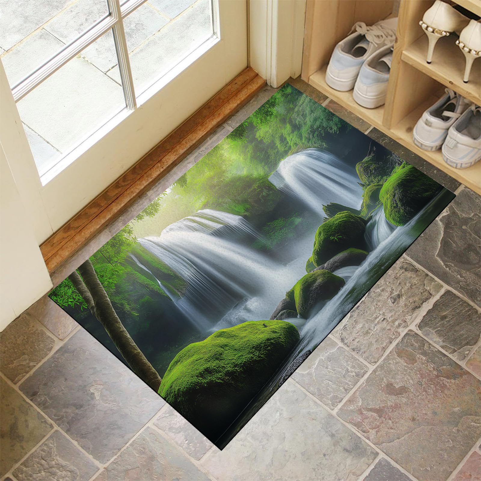 Paillasson 80x120cm cascade de la forêt verte tapis entrée imperméable