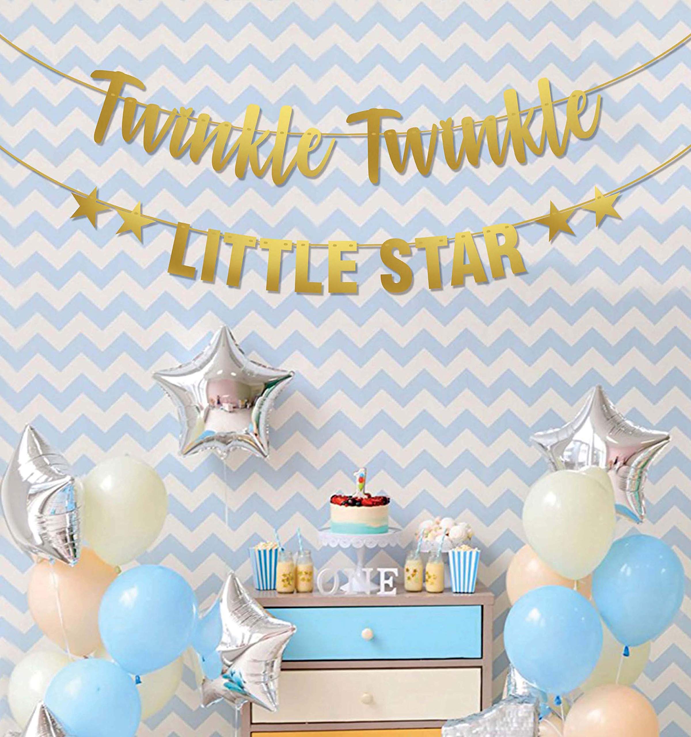 Inkdotpot Twinkle Twinkle Little Star Pre-Assembled Cursive Bunting Flags Metallic Gold Baby Shower Decor Gender Reveal Bunting Banner - Image 3