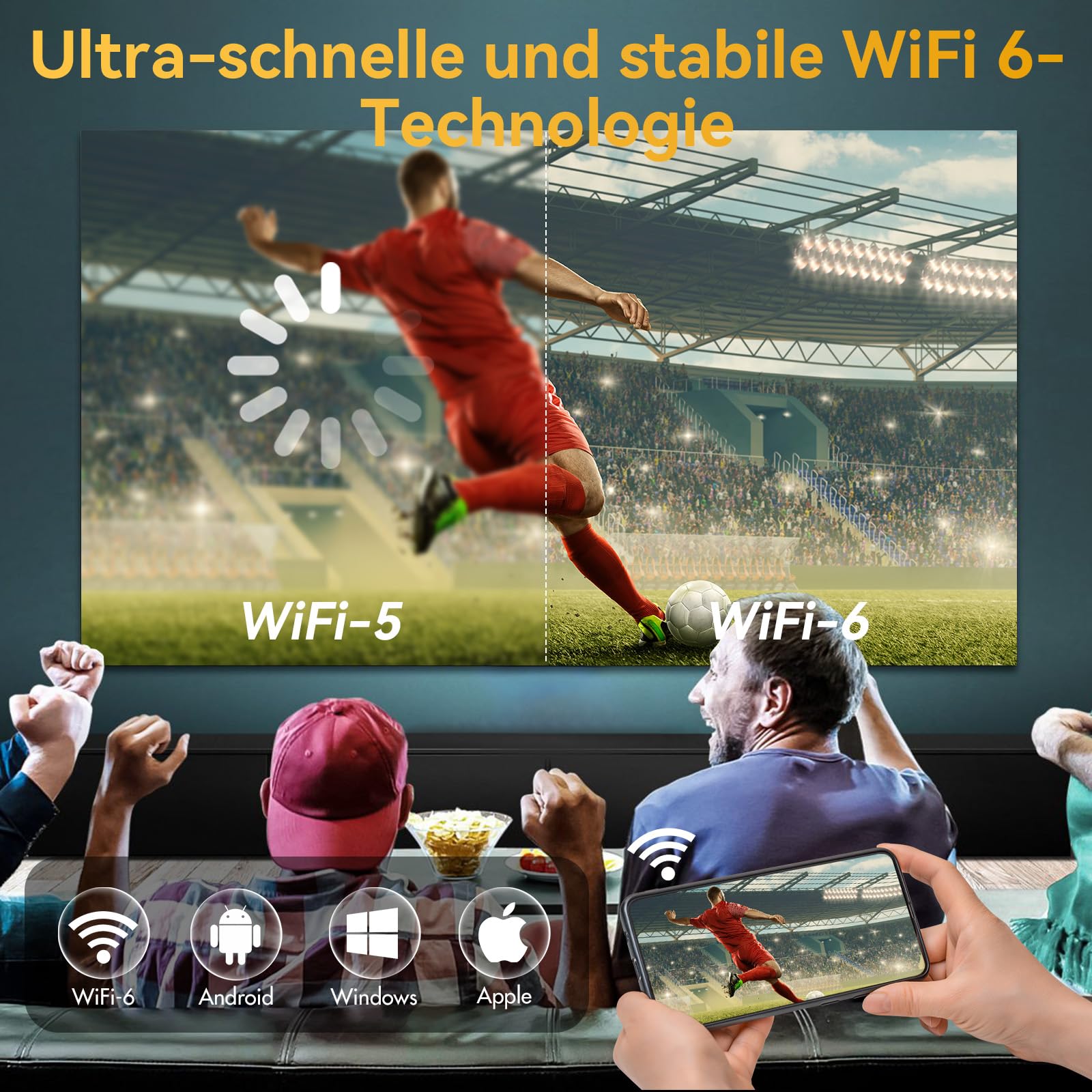 Mini Beamer,【Elektrischer Fokus】 A40 Tragbarer Projektor 4K, 500ANSI Full HD 1080P WiFi Bluetooth Projektor, Trapezkorrektur, Beamer Handy, Heimkino für Telefon/Laptop/TV Stick/USB/HDMI