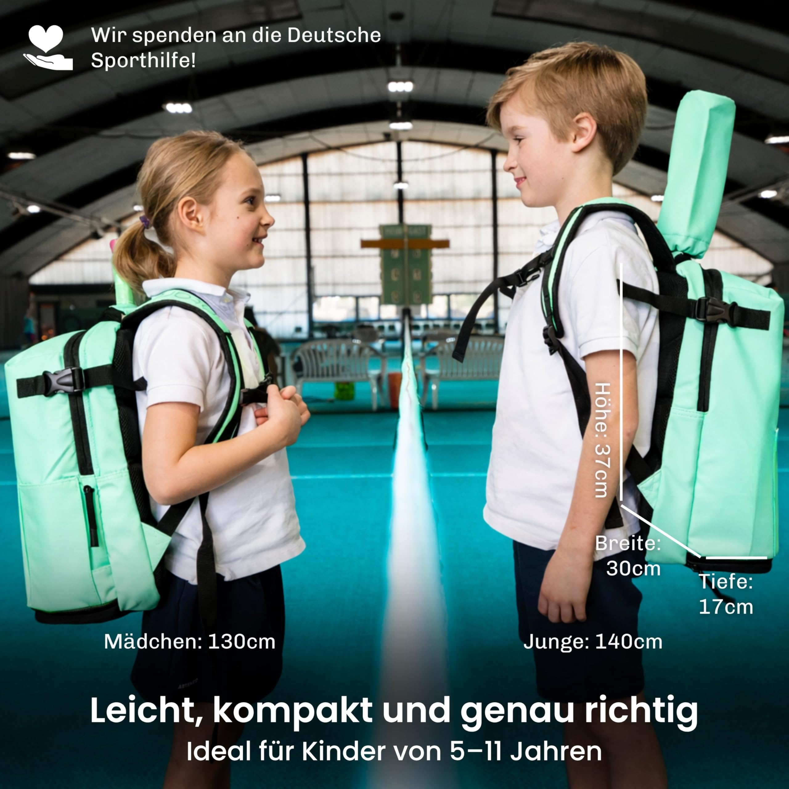 Otaro Tennisrucksack Kinder | 19L | Tennistasche Kinder für 5–11 Jahre | Rucksack mit Schuhfach & Schlägerhalterung | Wasserabweisend, Leicht, Reflektierend | Sportrucksack Jungen Mädchen