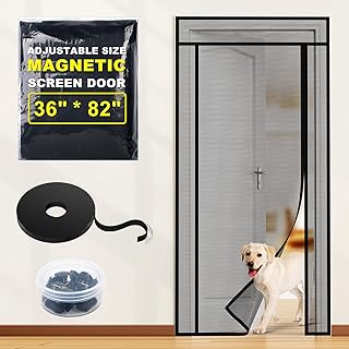 Left Right Side Opening Magnetic Screen Door Mesh - Adjustable Cut Mesh Door Size Fit Multiple Door Size Up to 36"x82" Heavy Duty Screen Doors for Keep Bug Out, Kid & Pet Friendly