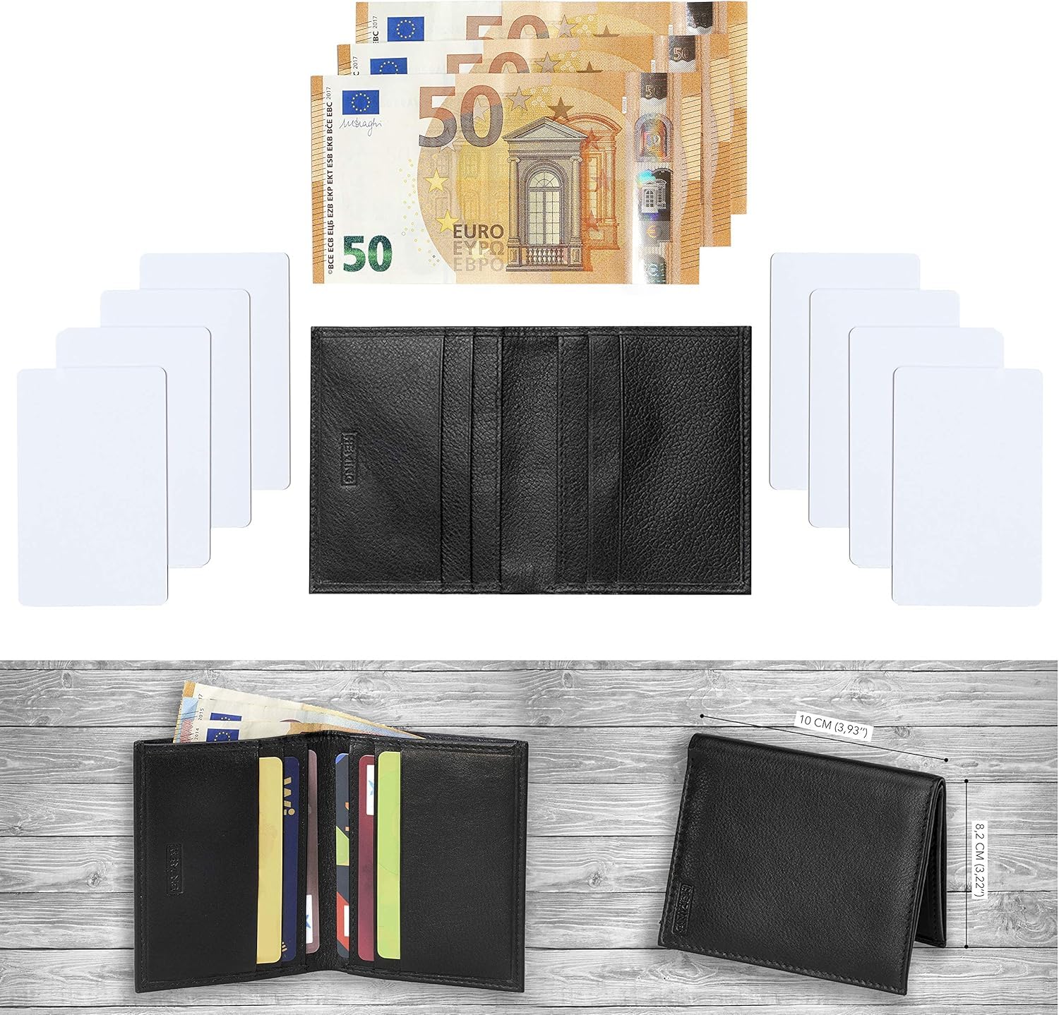 HEMING Cartera Delgada para Hombre, Soporte Minimalista para Tarjetas de crédito, Capacidad para hasta 12 Tarjetas y Billetes, Tarjeta de crédito y Billetes de Banco de Piel auténtica Suave, Cartera
