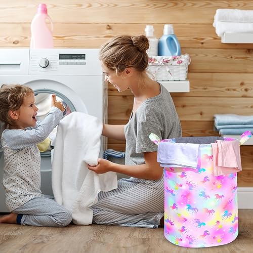 Miniatura 10 de Beinou Cesta de lavandería para niños, 43.5 L, impermeable, plegable, de lona, con asas, para dormitorio de niños, ropa de guardería