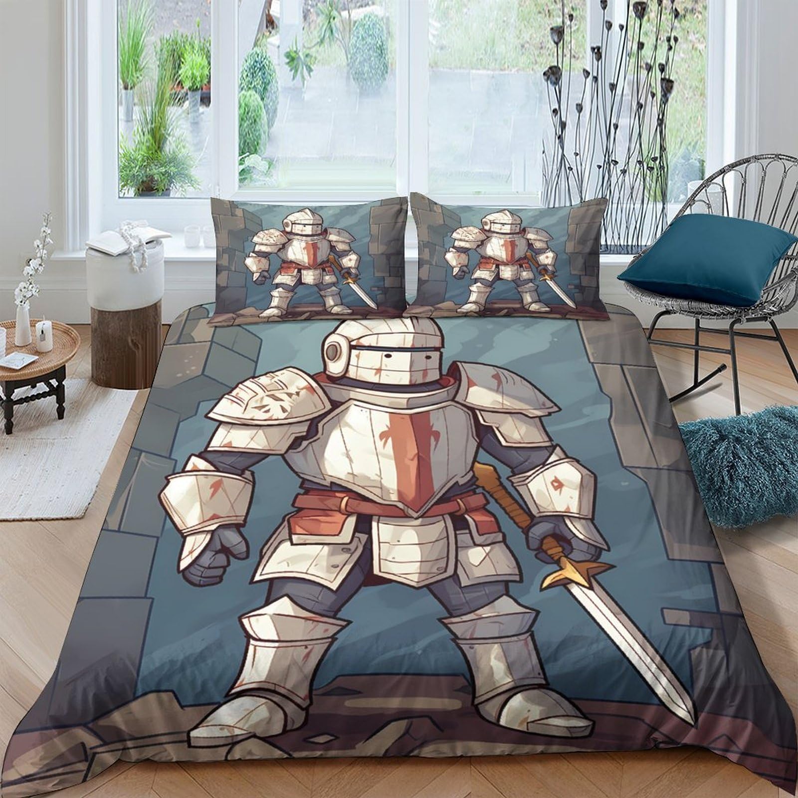 Ctjqhvkz Style-10 3D Printed Medieval Knight Fitted Sheet Microfiber Soft Breathable Armor Pattern Bed Cover For Bedroom Dorm Mattress Decor Single（135X200cm）