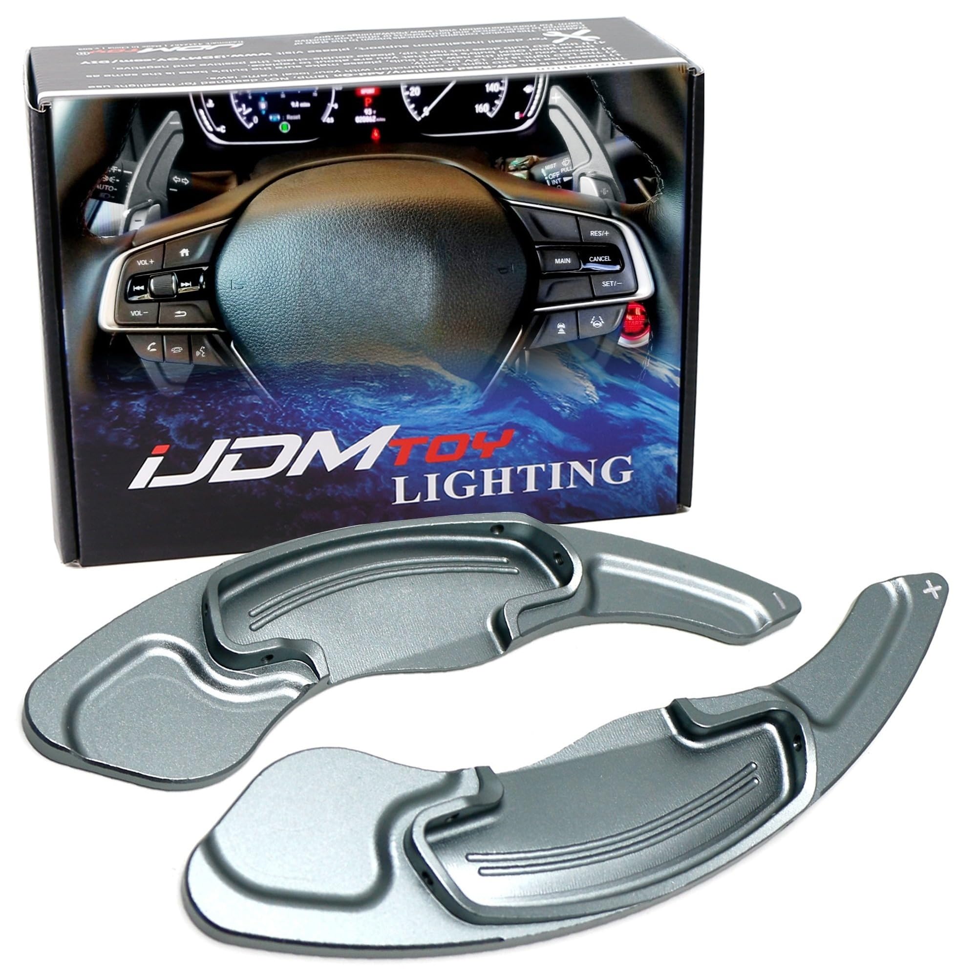 iJDMTOY Gunmetal Grey CNC Billet Aluminum Larger Paddle Shifter Extensions Compatible with Honda Accord Civic Insight CR-V, Compatible with Acura 2009
