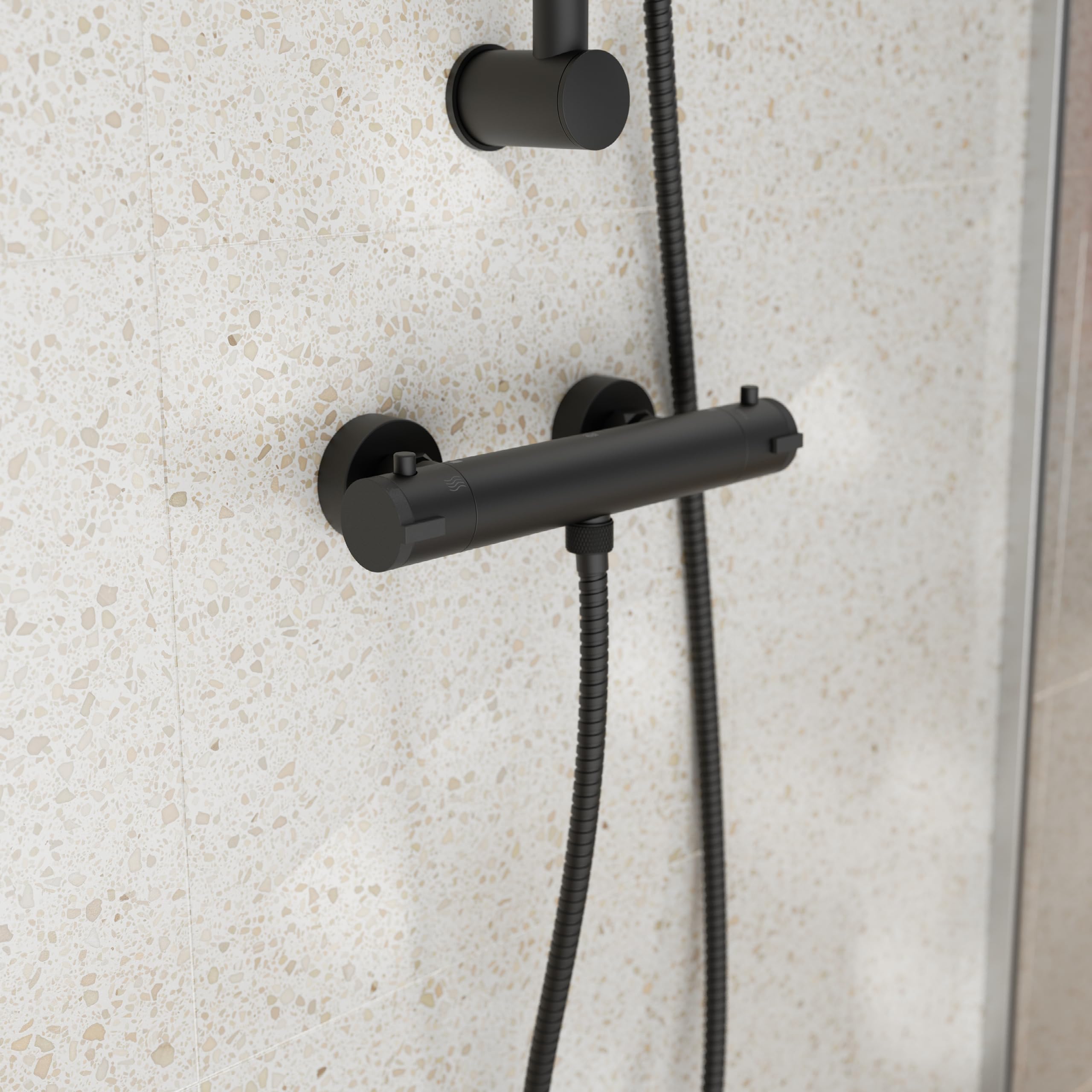 EISL CLAUDIO CLT168ACRBL - Grifo mezclador de ducha con termostato negro con bloqueo de seguridad a 38 °C, grifo de ducha con función de ahorro de agua, color negro