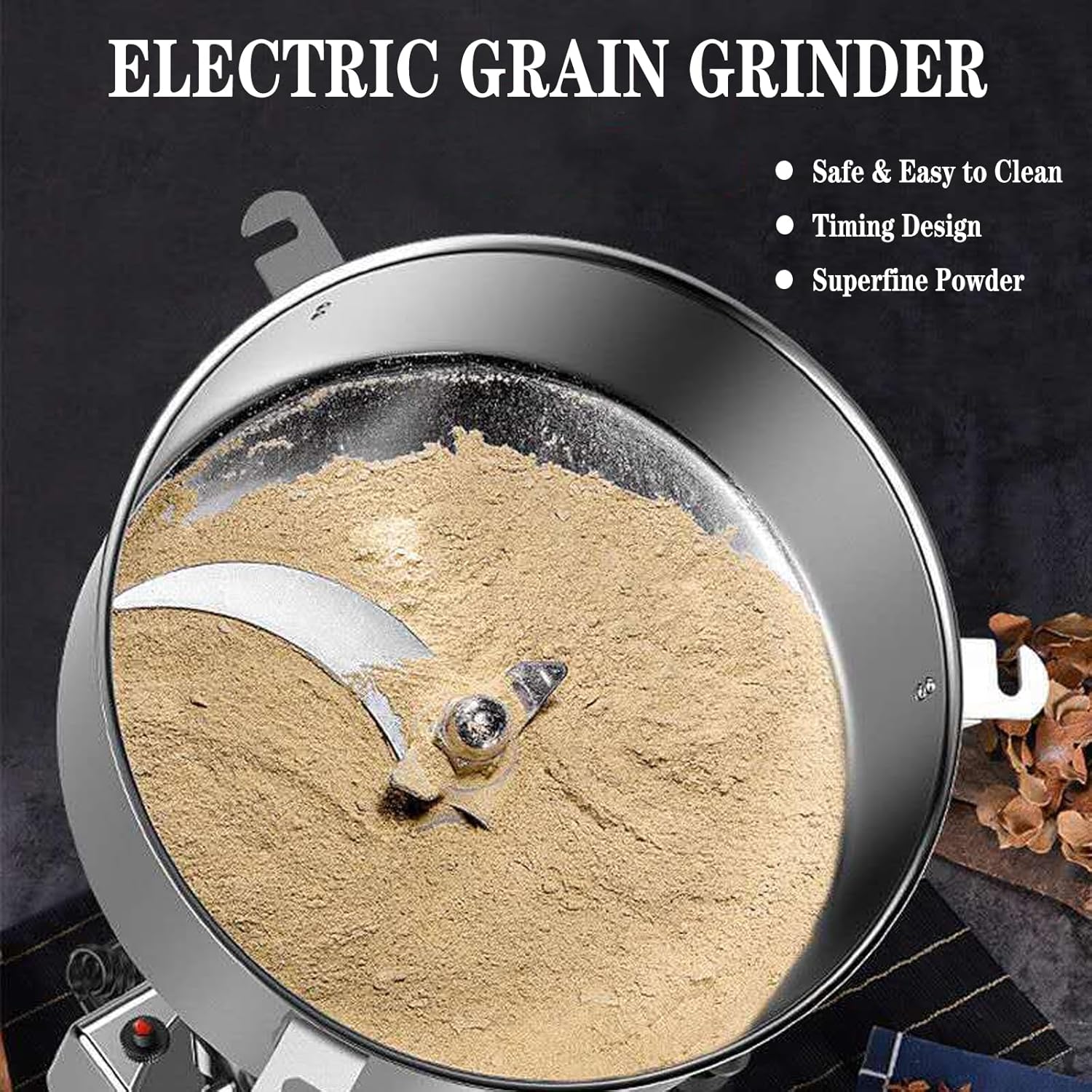 Commercial Grain Grinder & Spice Mill - Stainless Steel Electric Grinding Machine for Coffee, Herbs, Nuts, Seeds | Dry Food Powder Maker for Home Kitchen, Restaurant Use (1kg)