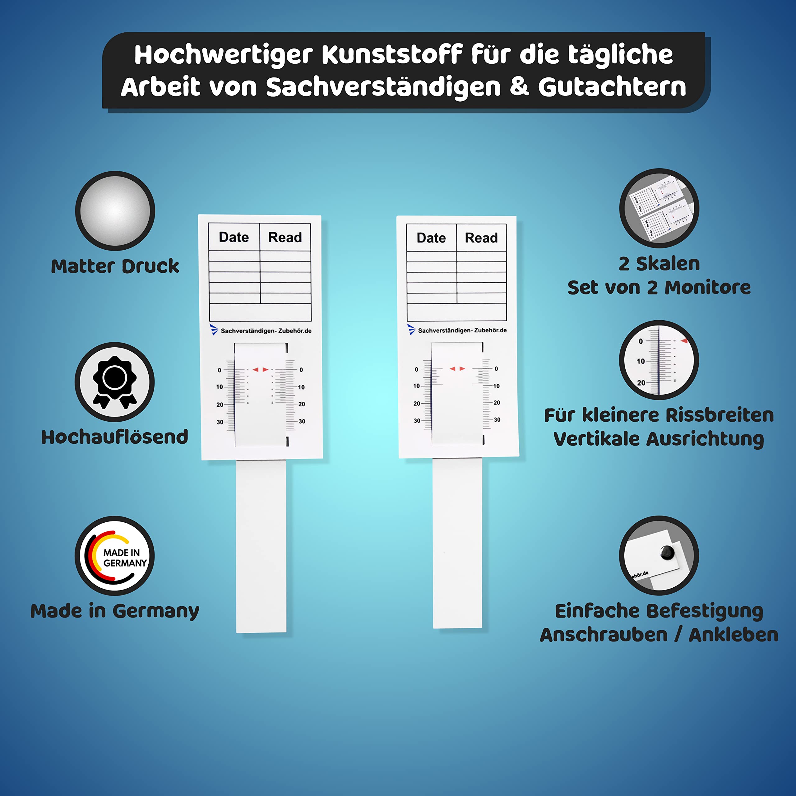 Sachverstndigen-Zubehr Feeler Gauge As [Expert Accessory] Set Of 2 Wire Gauge Measuring Tool Thickness Gauge Concrete Crack Repair Home Inspection Tools Crack Monitoring Kit Crackmon