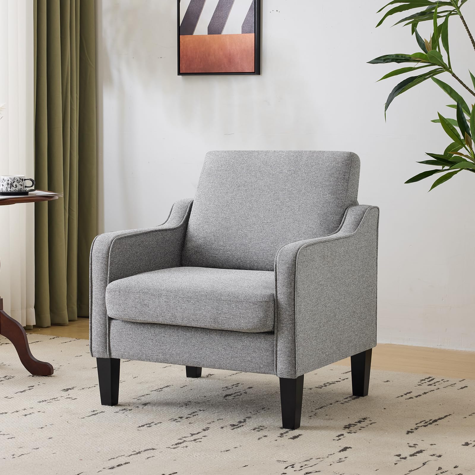 VINGLI Accent Chair, Linen Upholstered Armchair, 380 LBS, Living Room