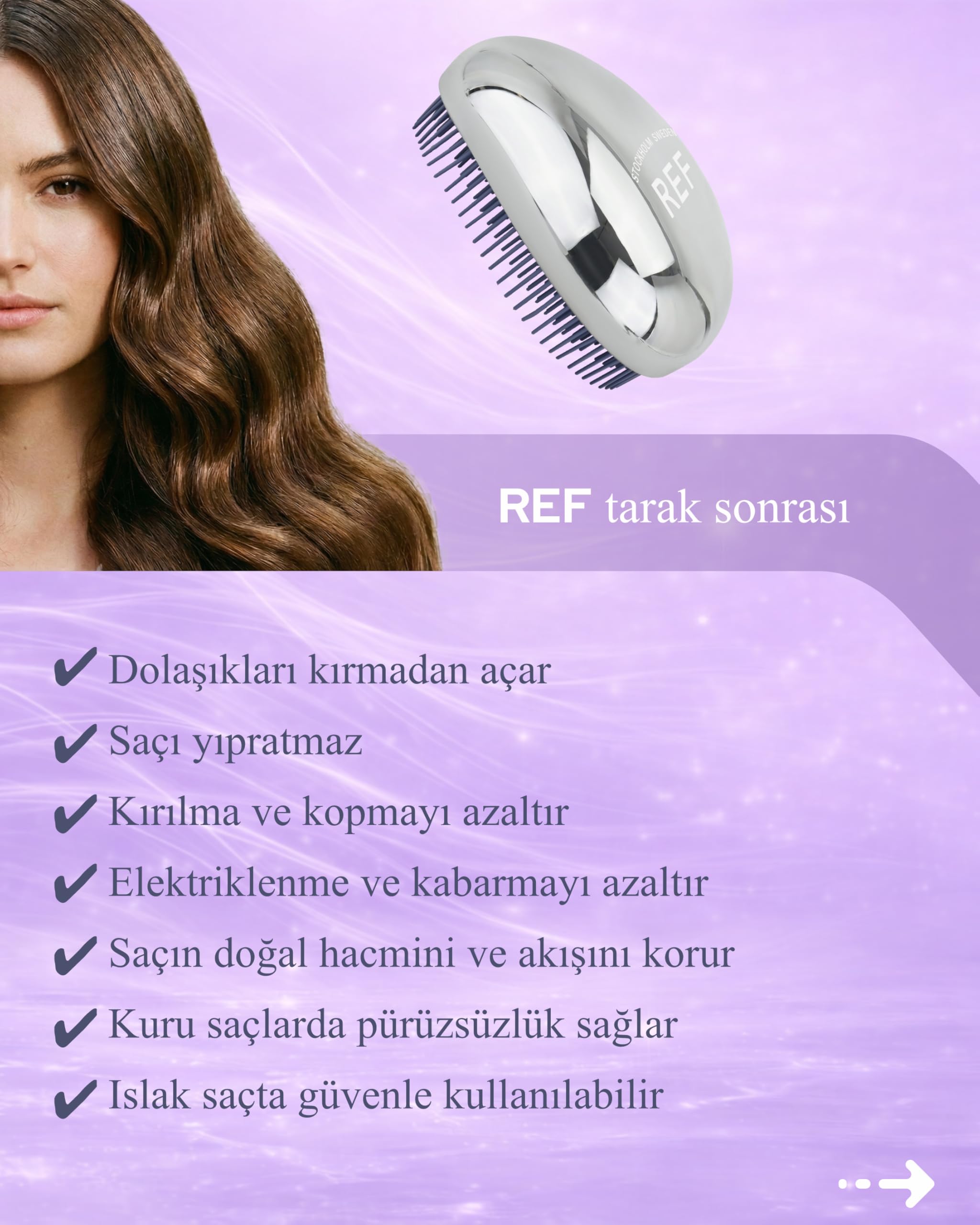 REF STOCKHOLM - Detangling Brush Silver Colour Dolaşık Açan Tarak Saç Fırçası (3 paketi)