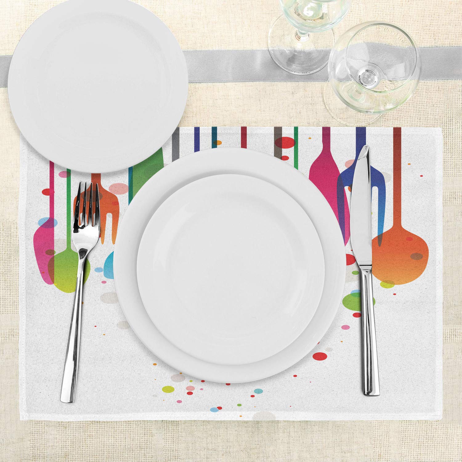 Amazon.co.jp: lunarableカラフルの配置マットセットの4、ホーム台所