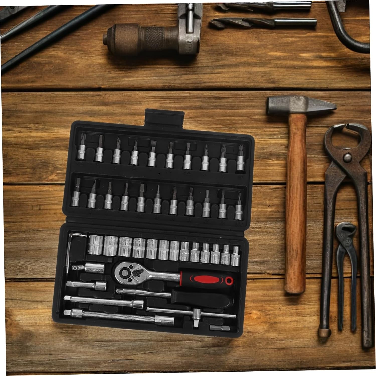 VILLCASE 46pcs Mechanic Tool Set with Quick Release Ratchet Wrench and Screwdriver Bits Portable Automotive Repair Kit for Professionals and DIY Enthusiasts