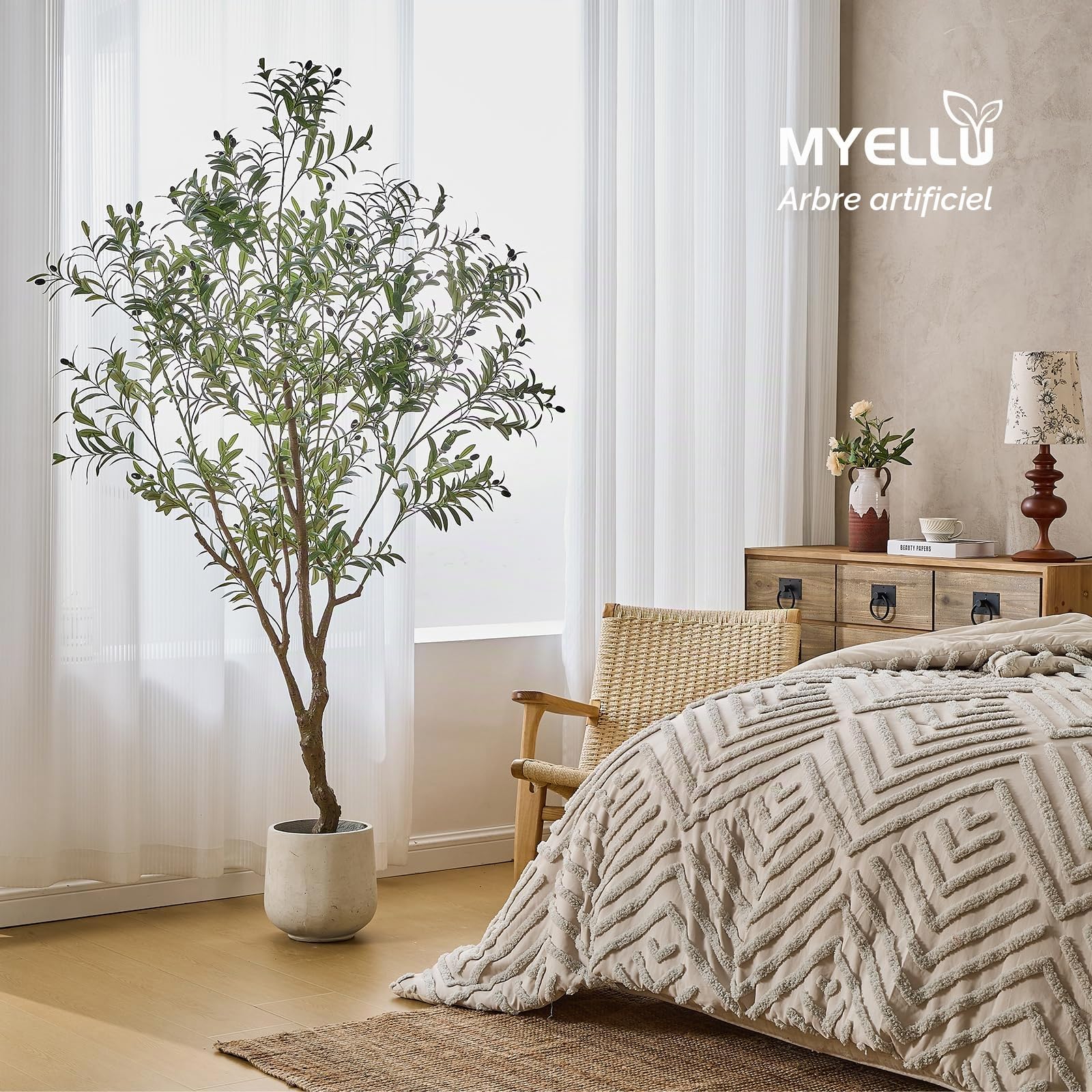 210 cm Olive Arbre Artificiel Plante Décoration | Grand Faux Arbre Intérieur 2000 Feuilles Artificiel Olivier Arbre pour Salon Chambre Bureau Live Streams Décoratif