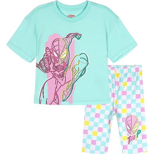 Marvel Girls Oversized Drop Shoulder T-Shirt and Bike Shorts Outfit Set Toddler to Big Kid Sizes (2T - 14-16)