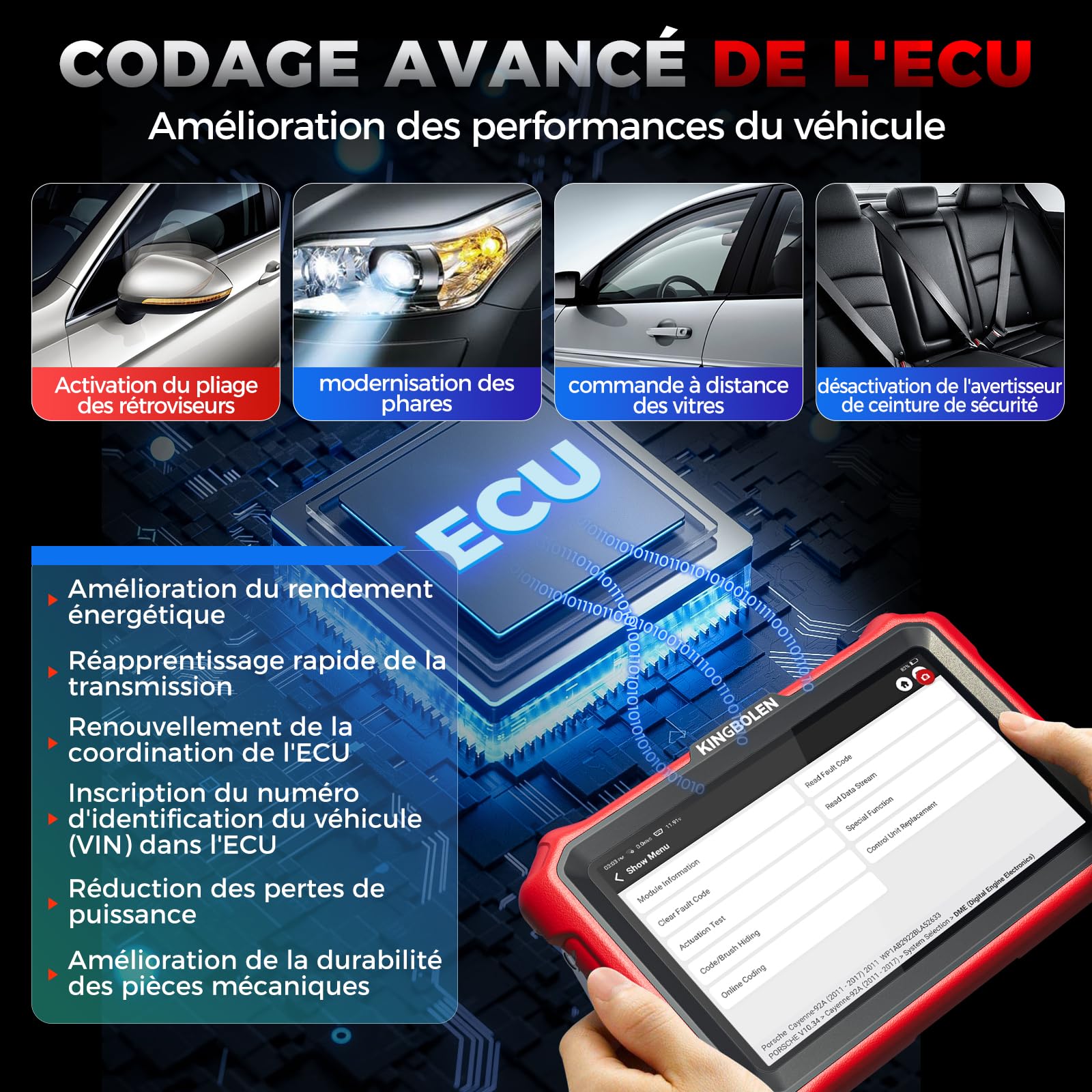 KINGBOLEN K8 Pro Valise Diagnostic Auto, OBD2 Diagnostic Français pour système Complet avec 42+ Réinitialisations, Codes ECU, Contrôle Bidirectionnel, CANFD＆DOIP, Mise à Jour Gratuite à Vie