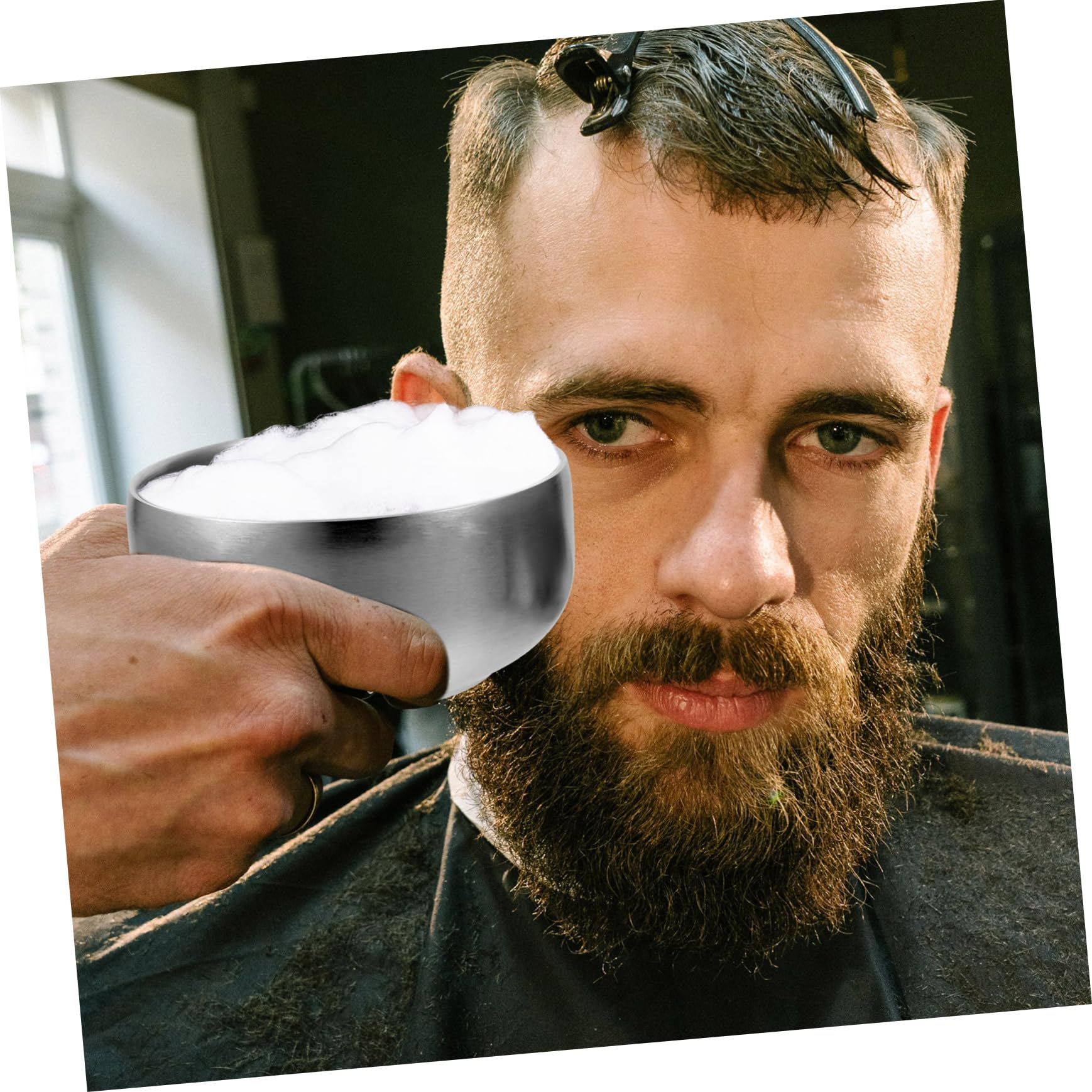 Healvian Cuenco de Afeitar Cómodo para Aplicar Crema y Jabón para Hombres Diseño Práctico y Duradero de Acero Inoxidable con Tapa Adecuado para Uso en Salón Casa