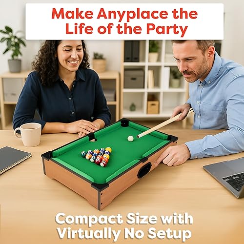 Miniatura 4 de Mini Pool Table - 20-Inch Portable Tabletop Billiards Game with Cue Balls, Sticks, Chalk, Brush, and Triangle Rack - Table Games by Hey Play