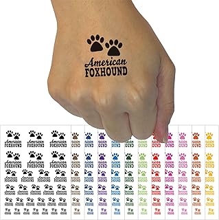 American Foxhound Dog Paw Prints Fun Text Temporary Tattoo Water Resistant Fake Body Art Set Collection - White (One Sheet)