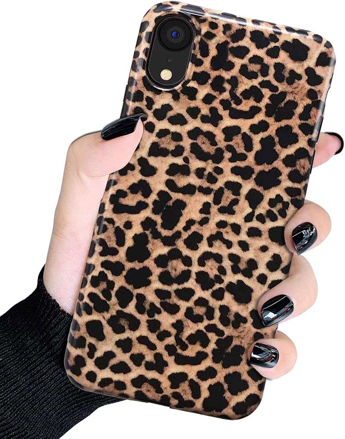 J.west iPhone XR Case, Vintage Leopard Print Cheetah Pattern Design Matte Slim Soft Silicone Cover for Women Girls Shockproof TPU Protective Phone Case Cover for iPhone XR 6.1 inch 2018 (Brown)