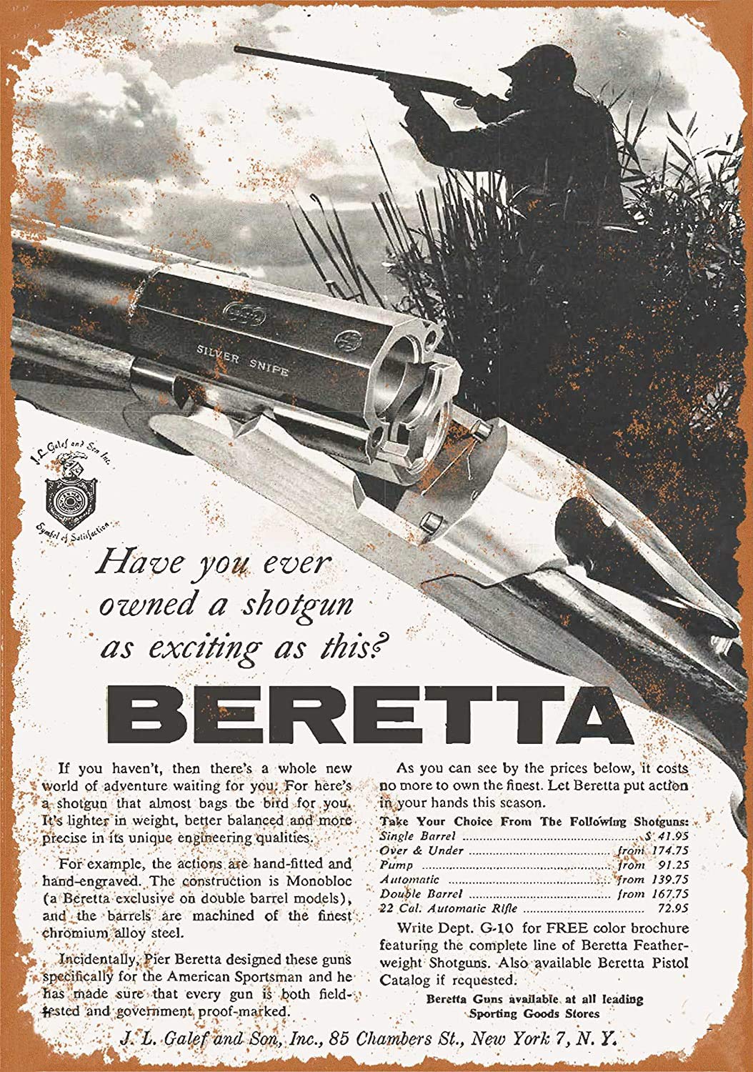 Bioprocess 1961 Beretta Escopetas Metal Tin Sign Poster 8X12 Inches