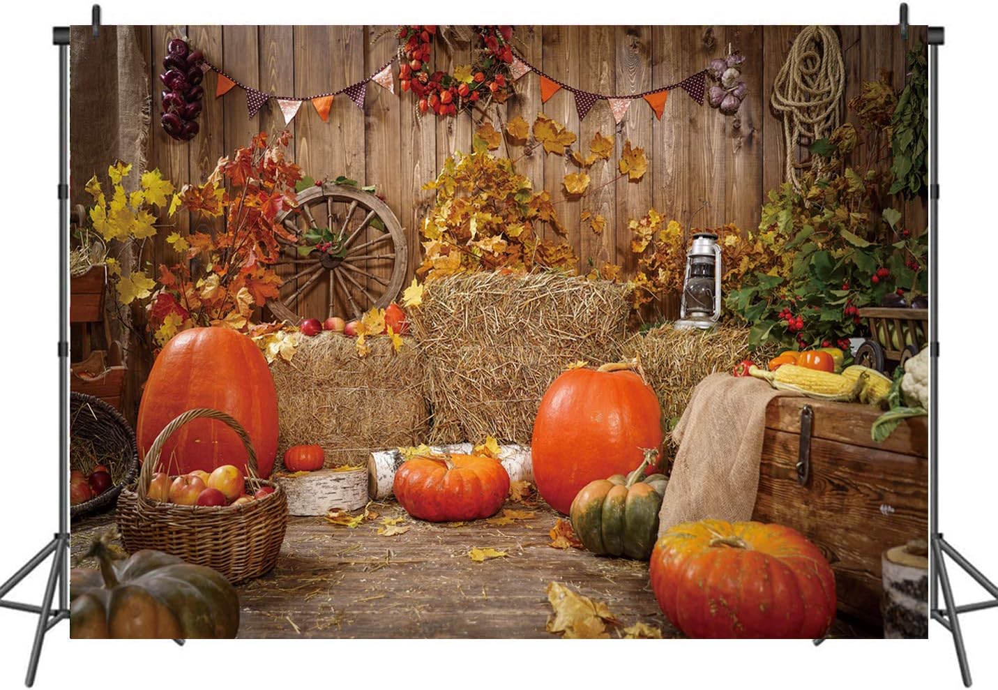 LTLYH 7x5ft Halloween Pumpkin Photography Backdrops Thanksgiving Autumn Gifts Backgrounds Haystack Decoration Backdrop Rustic Wood Wall Photo Background 117