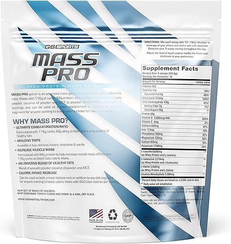 Miniatura 2 de G6 Sports Nutrition Mass Pro - Ganador de masa con alto contenido de proteínas (2.26 oz de proteína, aguacate en polvo, aceite de coco en polvo,