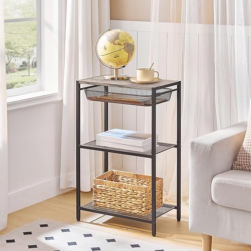 Miniatura 2 de Mesa auxiliar de 28.7 pulgadas de alto, mesa auxiliar de teléfono industrial de 3 niveles con cesta de malla metálica ajustable, mesa auxiliar de