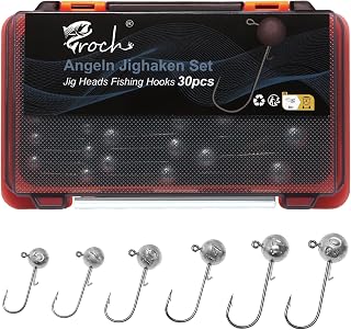 Juego de 30 anzuelos de pesca con anzuelos afilados para peces de goma, varios pesos, adecuados para agua dulce y salada, ideal para percas, luciopercas y peces depredadores (5 g - 20 g)