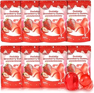 Peelable Strawberry Gummy Candy | 8-Pack (25.4oz) Individually Wrapped Tropical Variety | Low Sugar & Low Calorie | Resealable | Ideal New Year Treats & Celebration Bites