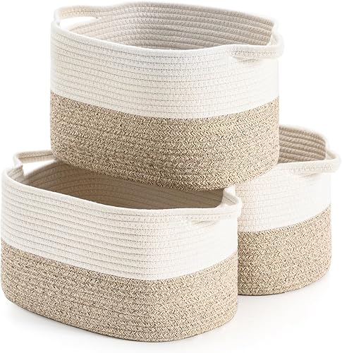 DUHEL Cesta de almacenamiento tejida de cuerda de algodón, utilizada para organizador de juguetes de cestas de bebé, cestas de regalo vacías, cesta