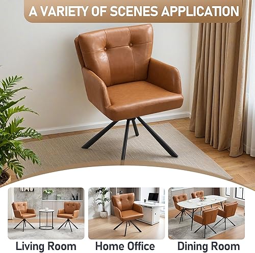 Miniatura 6 de Juego de 2 sillas de comedor de piel sintética, modernas, tapizadas, giratorias, cómodas sillas de comedor con respaldo medio, sillón de escritorio