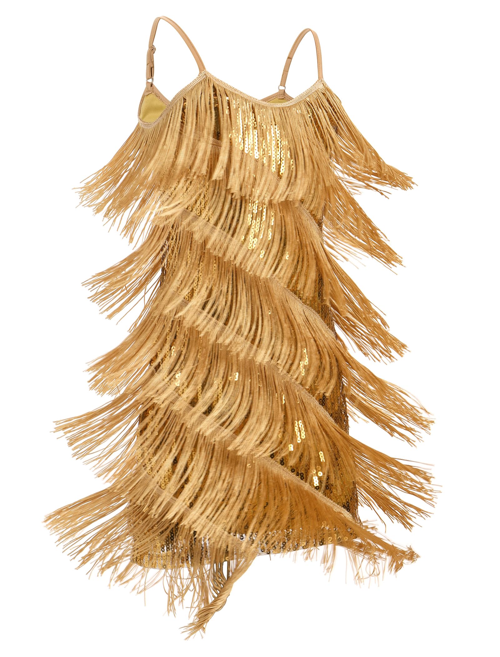 FYMNSI Abito da ballo latino per ragazze, abito da ballo con scollo a V, paillettes scintillanti, nappe, abiti da ballo