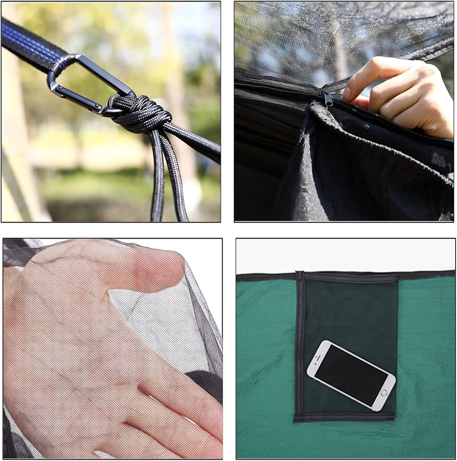 Tolaccea Camping Hammock with Mosquito Net, Lightweight Portable Hammock, Hold Up to 300kg, Parachute Nylon Hammocks with 2 Tree Straps, for Indoor,Outdoor,Backpacking,Travel,Backyard,Beach