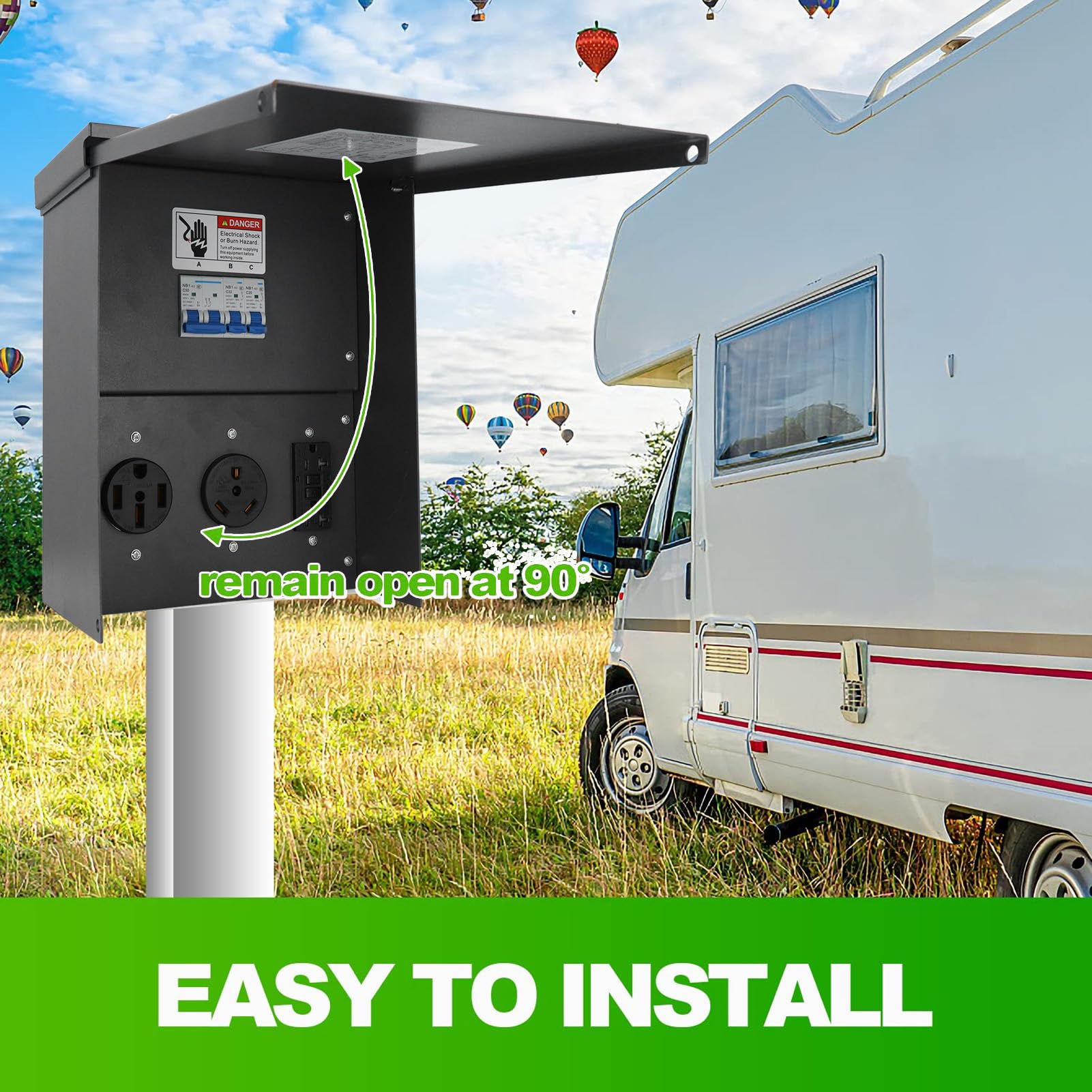Skrzynka zasilająca RV Odporny na warunki atmosferyczne tymczasowy panel gniazdka elektrycznego z gniazdem 20A 30A 50A 125V 250V