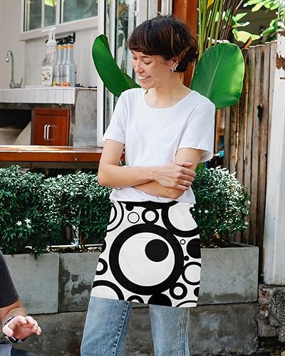 Miniatura 4 de Geometric Waitress Waiter Server Apron with Pockets,Modern Abstract Black White Bohomia Circle Waist Half Cooking Kitchen BBQ Grill Chef Apron for