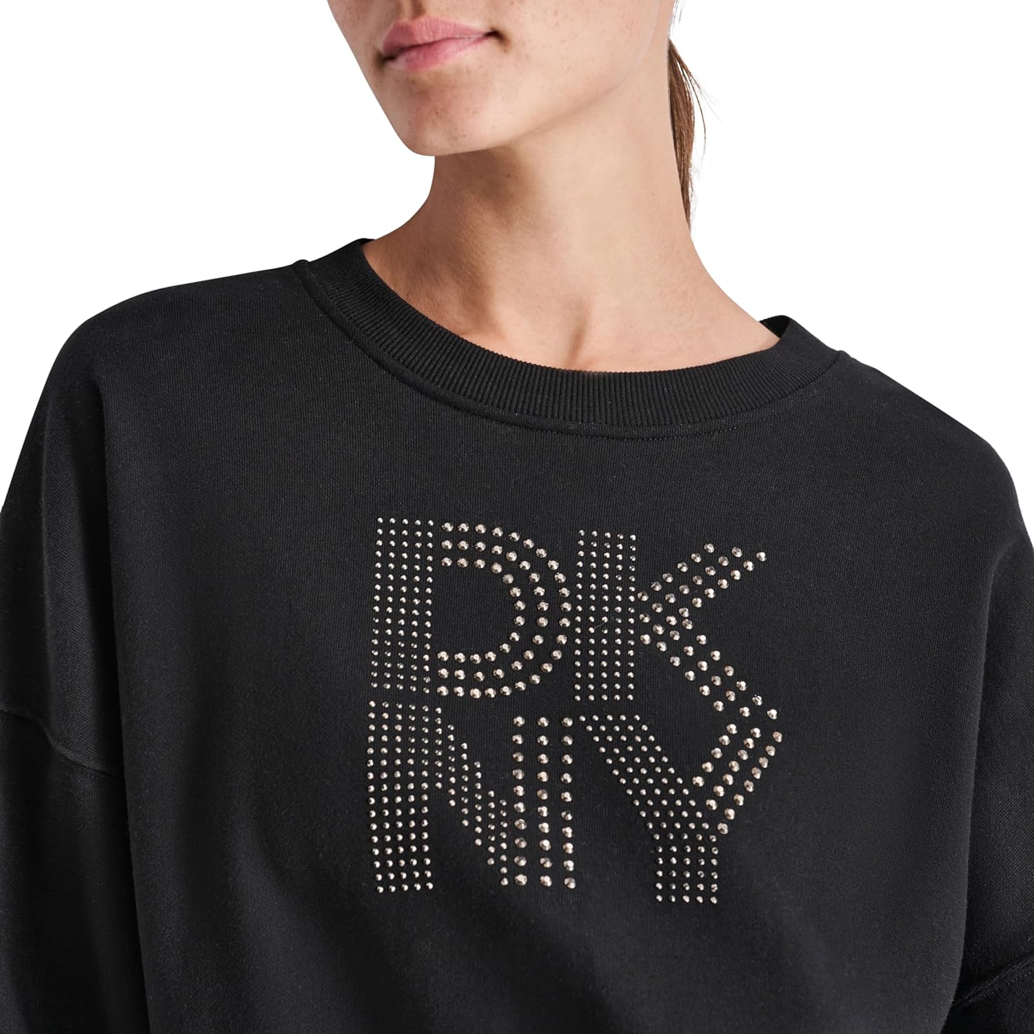DKNY womens Studded Logo Cropped Crewneck Fleece Sweatshirt - Image 5