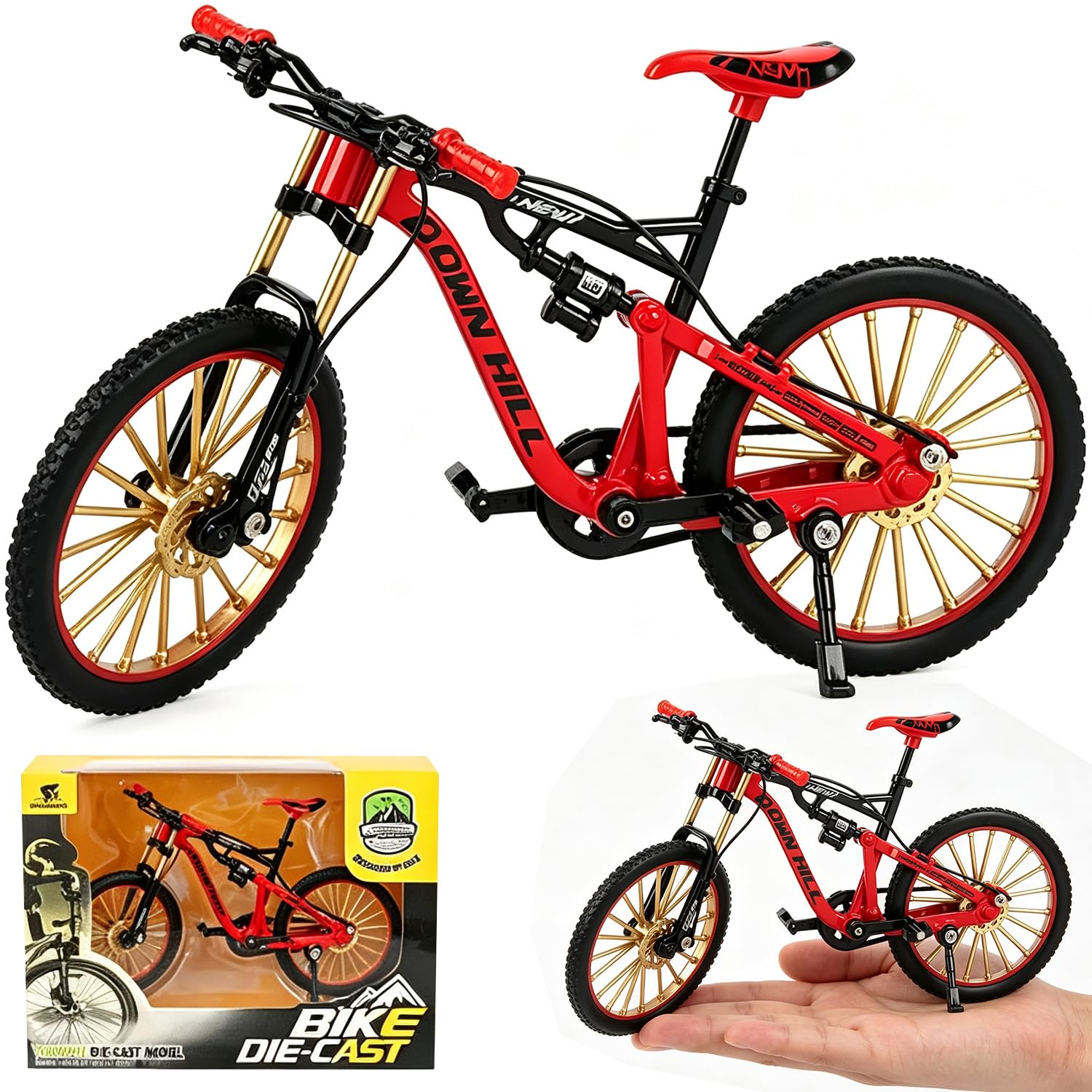 Finger Bikes, Mini Bicycle Models, Miniature Mountain Bicycle, 1:8 Scale Mountain Bike Toy, Finger BMX Figurine Toys, Riding Bike Ornaments, Bikes Model Kit, Home Office Tabletop Decor-New Red