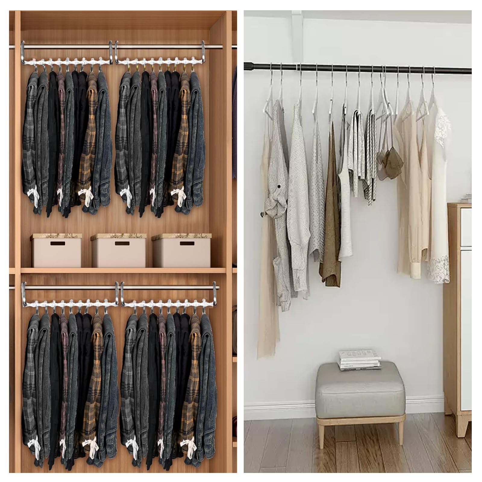 Ronronner 9-in-1 broekophangsysteem, 2 stuks broekhangers met klem, broek- en kledinghanger, kleerhanger voor broeken, ruimtebesparende broekhanger, ruimtebesparende kleerhanger voor broeken, kleding Ronronner 9-in-1 broekophangsysteem, 2 stuks broekhangers met klem, broek- en kledinghanger, kleerhanger voor broeken, ruimtebesparende broekhanger, ruimtebesparende kleerhanger voor broeken, kleding