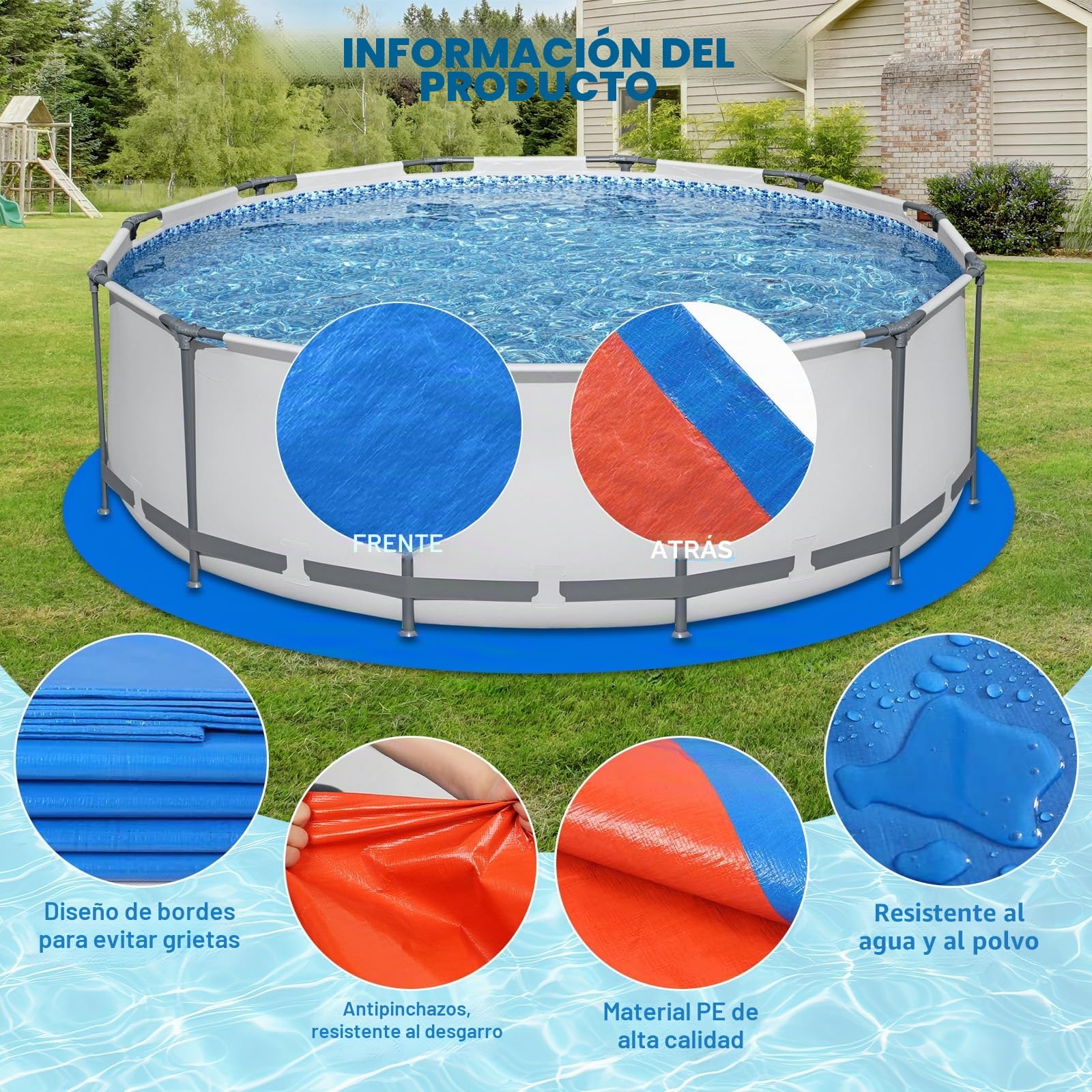 4.6m Alfombrilla de protección para Piscina Redonda, para Piscinas Planas, protección de Piscinas sobre el Suelo | Base redonda adecuada para piscinas planas sobre el suelo, protección resistente al desgarro
