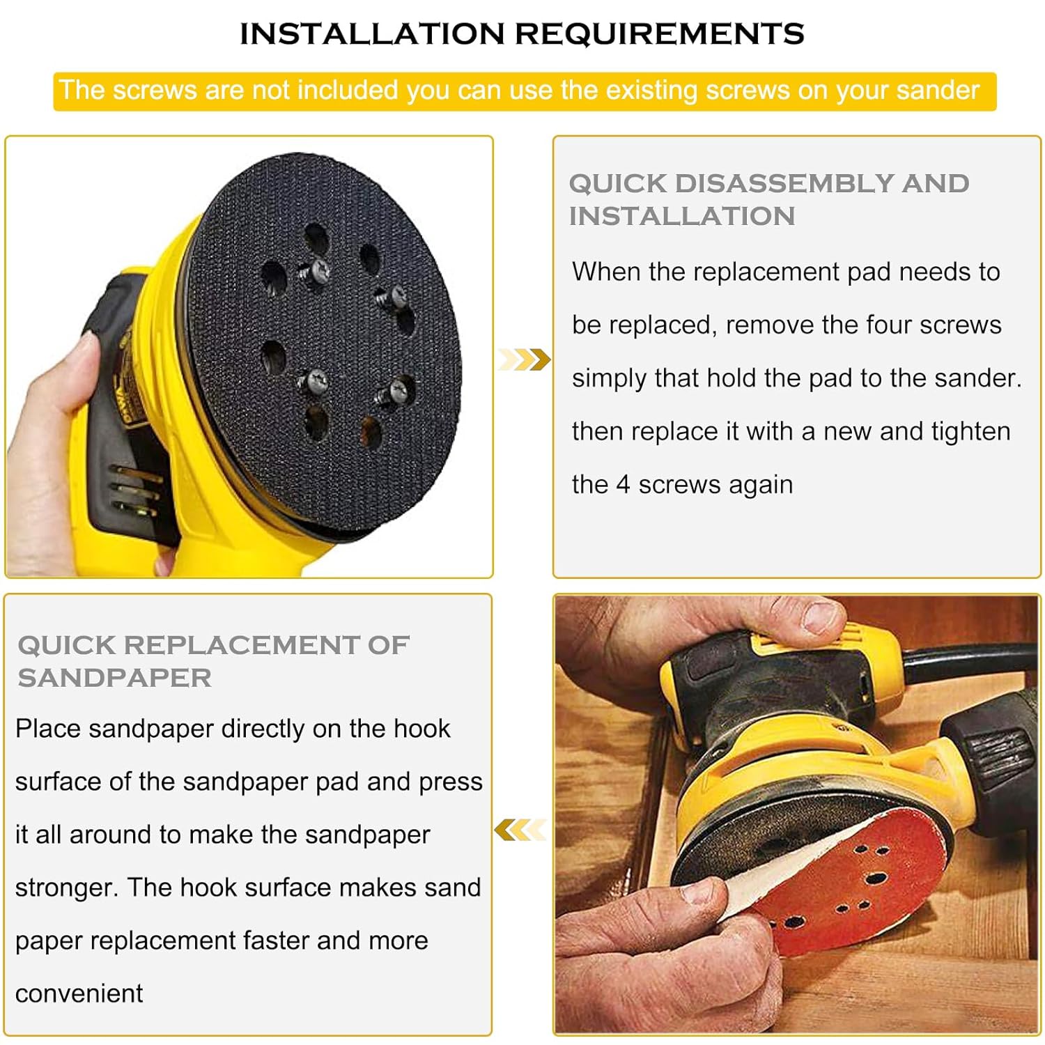 5" 8 Hole Hook and Loop Replacement Sander Pad for Dewalt Random Orbital Sander, Sanding Backing Pad for DeWalt DWE6421 6421K DWE6423 6423K DCW210B Sander 4 Screw Holes Sanding Part DWE64233 & N329079